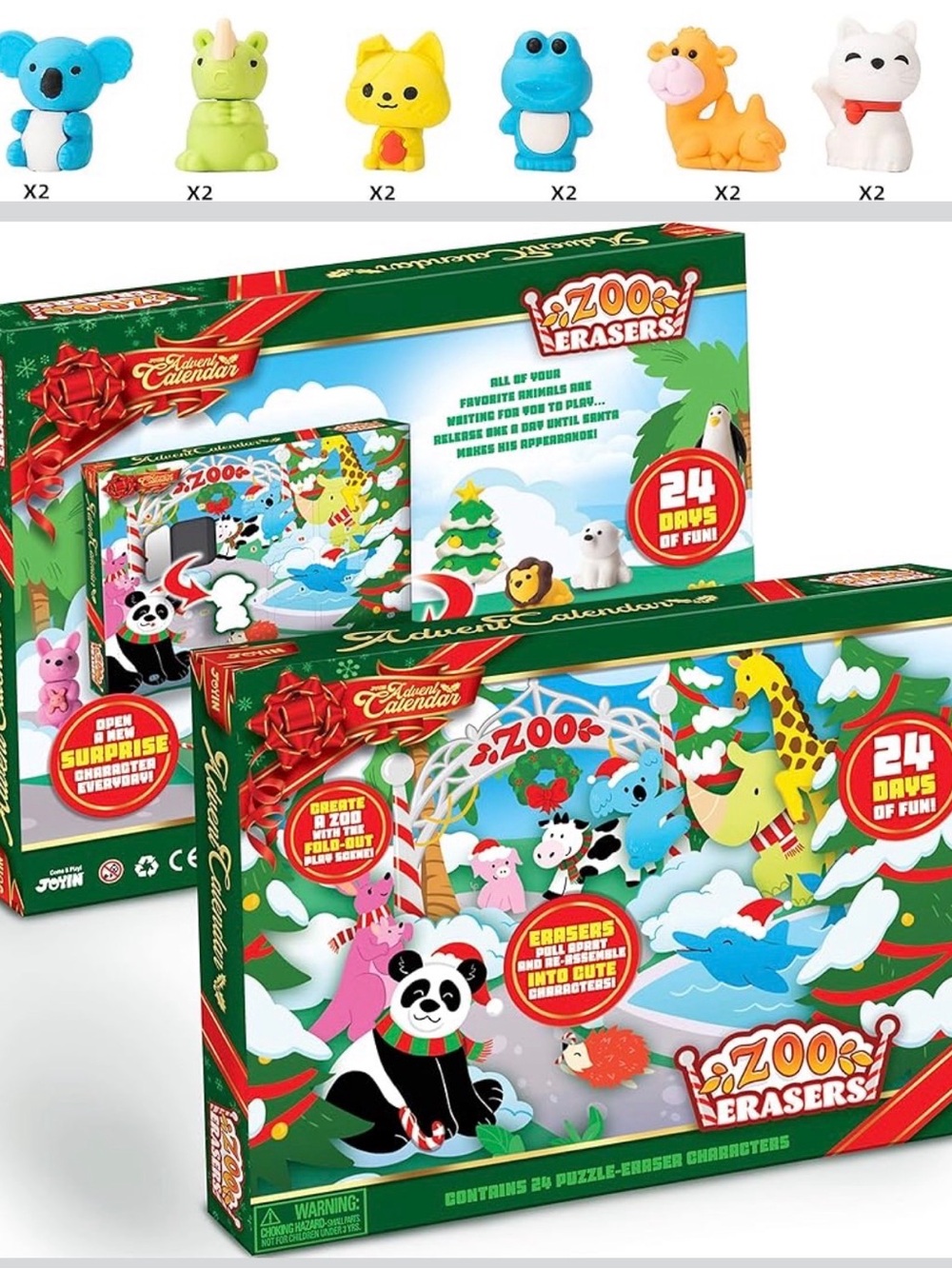 Christmas in July Zoo Erasers Set - Multicolor